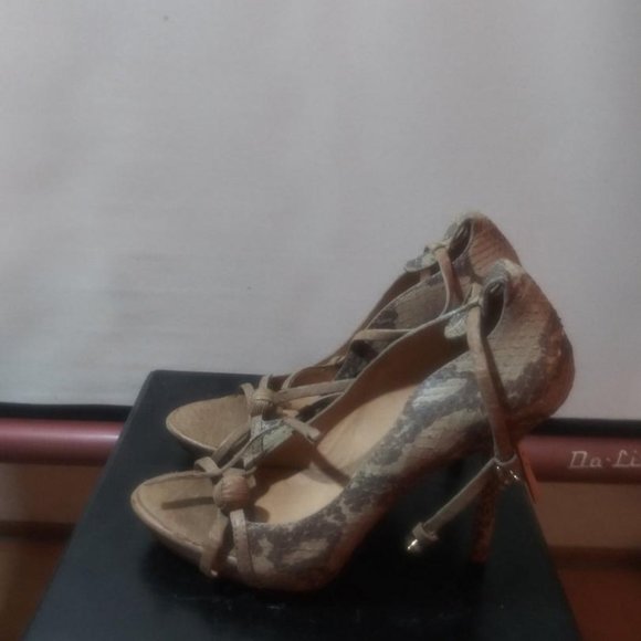 L.A.M.B Strappy Animal Print Leather Heels - Picture 2 of 4